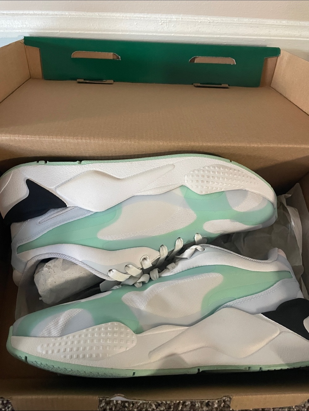 Puma White and Mint Green Sneakers